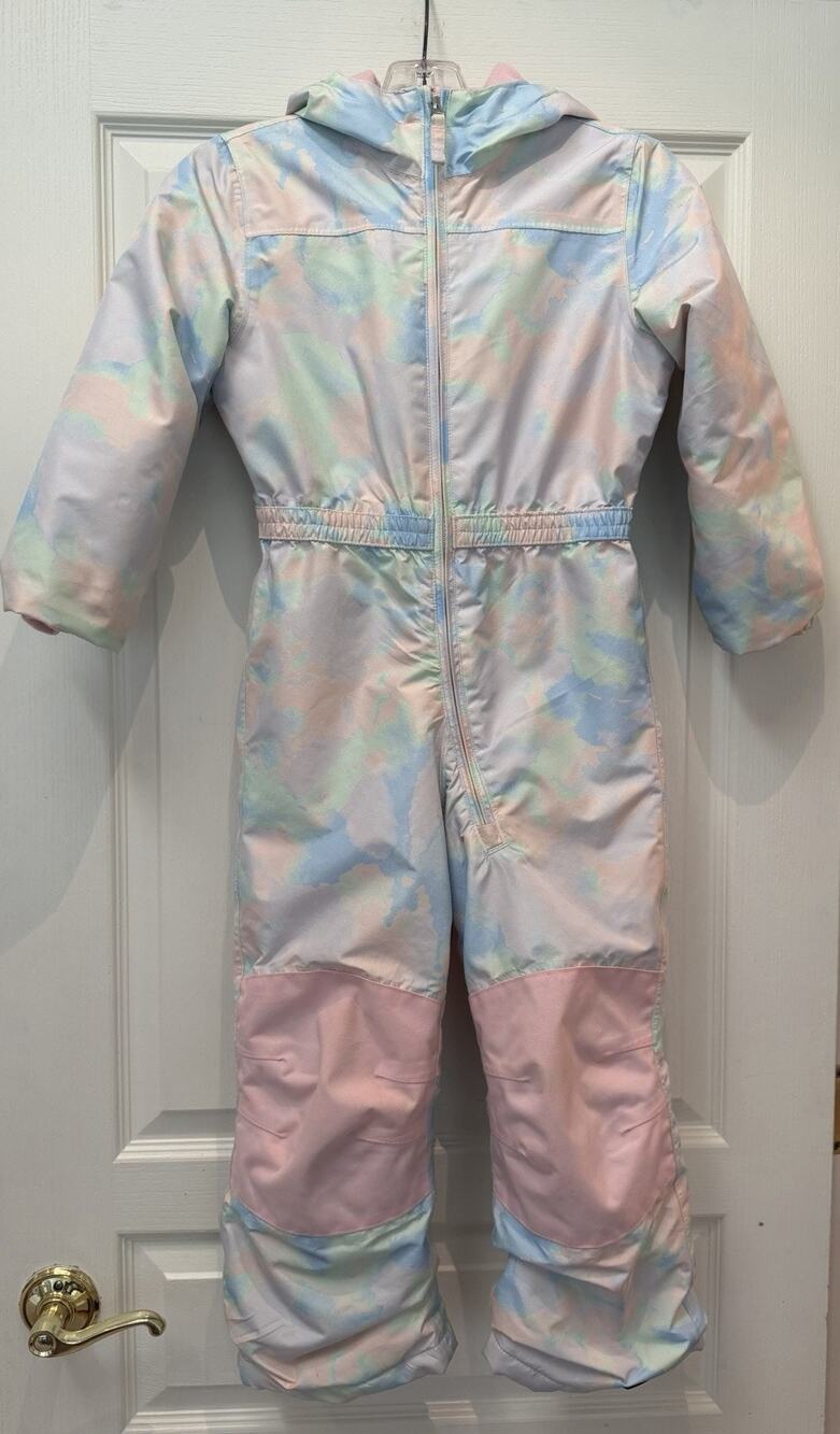 Lands End Girls Size 6 Insulated One Piece Snowsuit Ski Snow Bib Pastel Pink